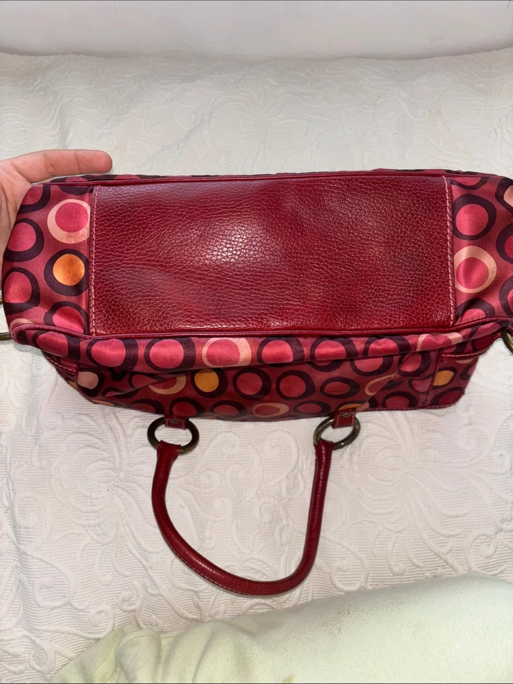 Isabella Fiore Red and Pink Circle-Print Tote with Ring Detail